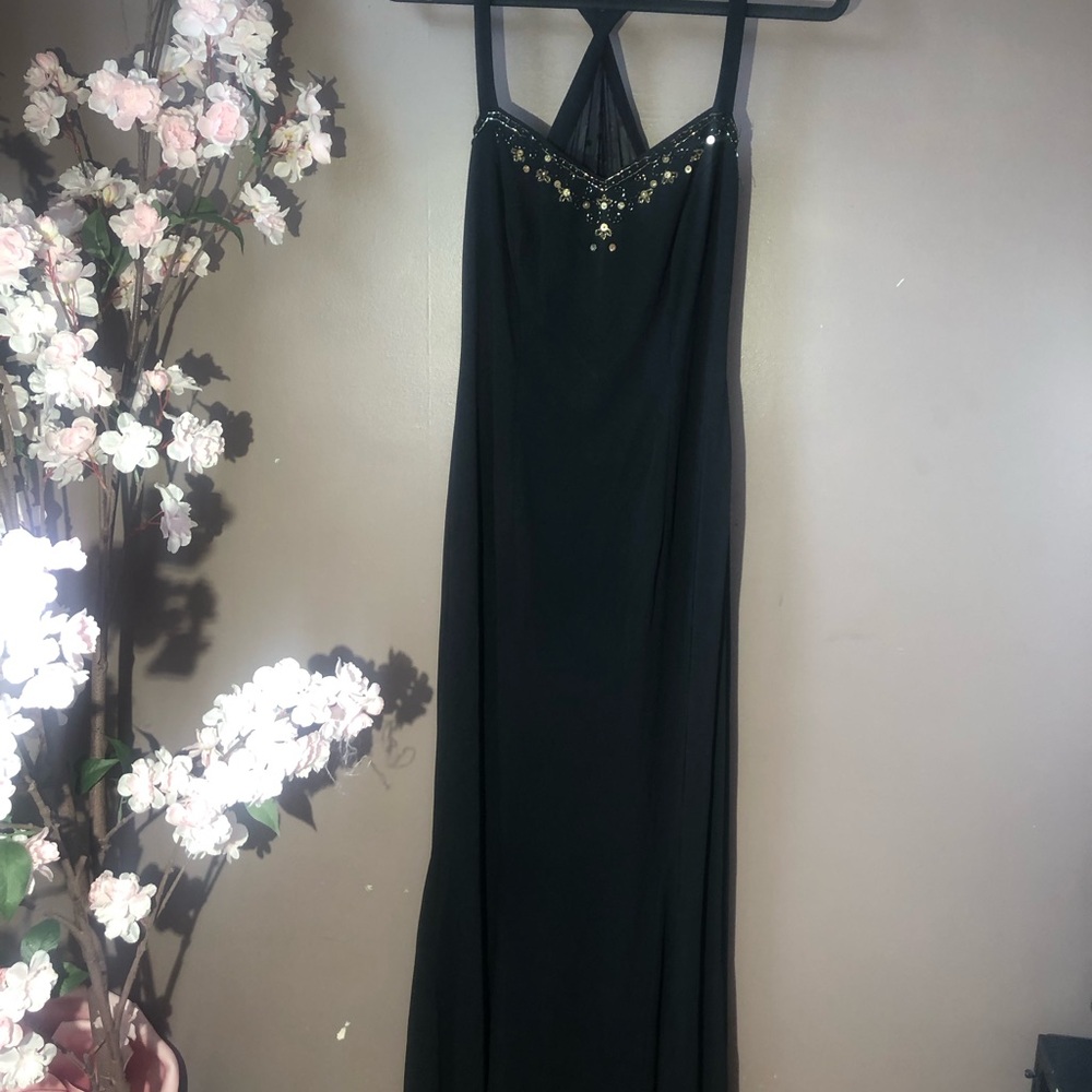Dress gown with modest beading. Front and back top to bottom with tail.